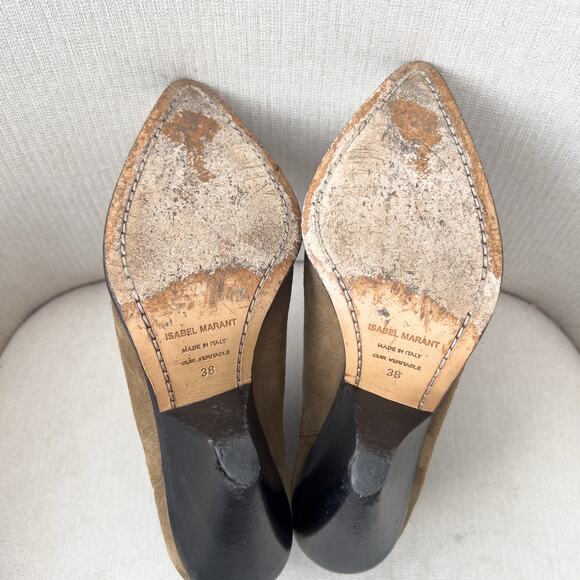 Isabel Marent Boots 38 7.5 Booties Suede Western Metal Toe Lemsey Brown Green - Picture 8 of 11